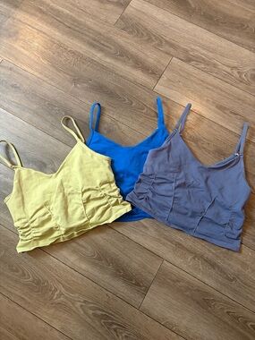 FP Movement by Free People Trio Ruched Side Tank Tops - green/Yellow, Blue, Gray